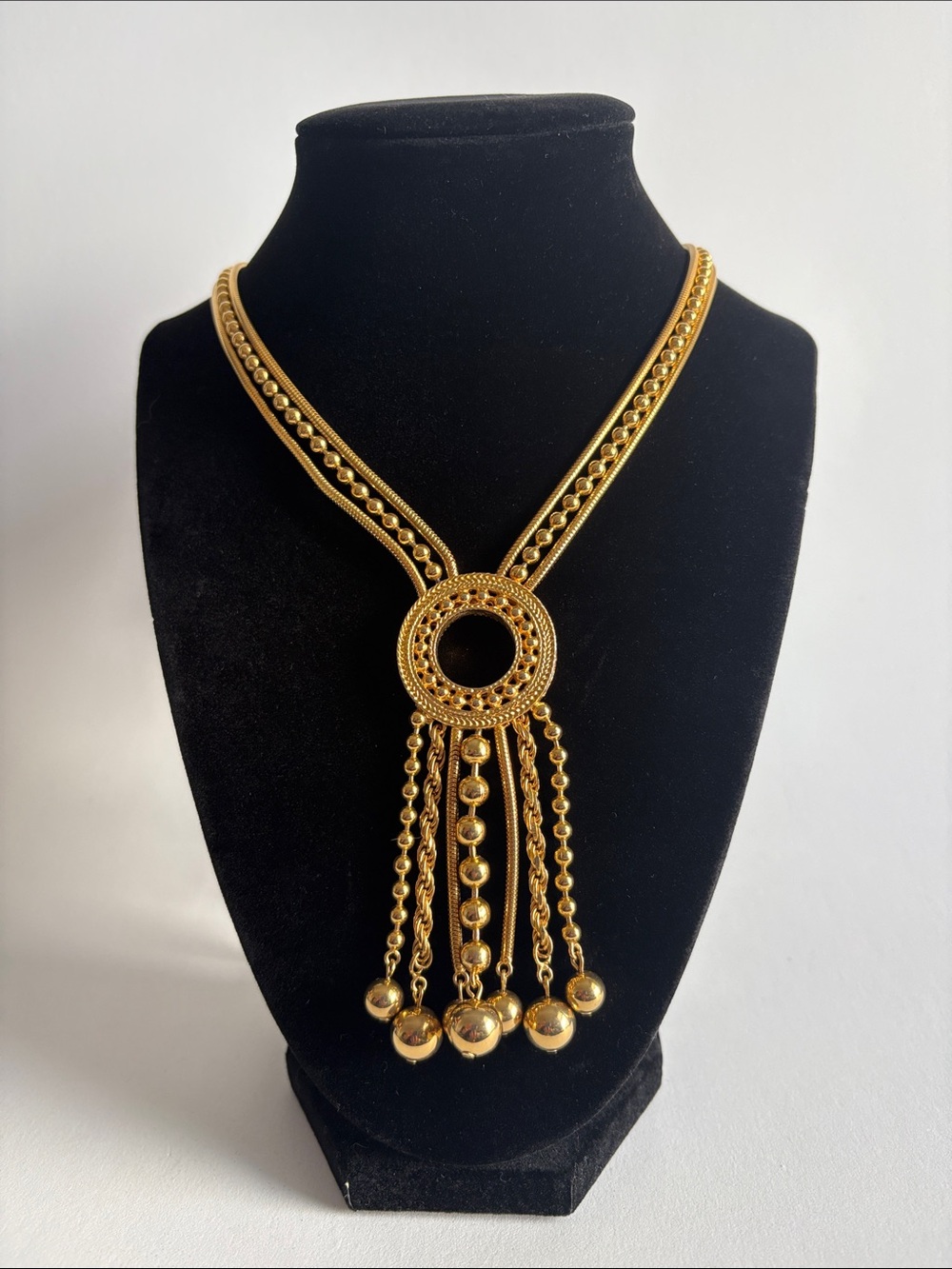 Liz Claiborne Gold-Tone Circular Pendant Tassel Necklace